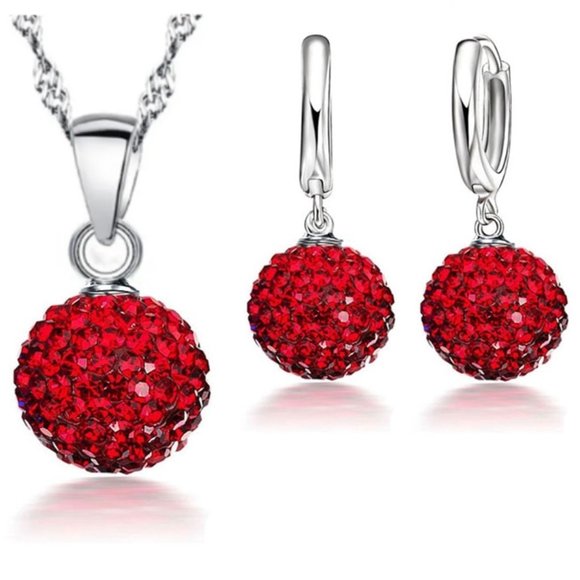 Jewelry - 925 Sterling Silver Earrings And Necklace Set Ball Round Drop Cute Top